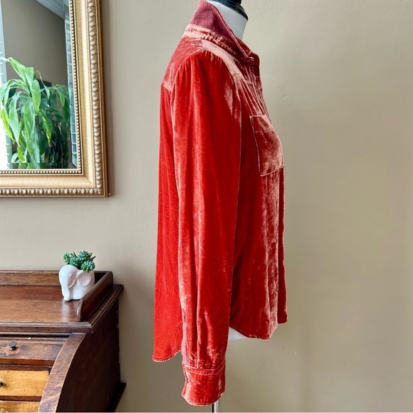 Anthropologie Holding Horses Rust Orange Crushed Velvet Silk Button Down Size S - Picture 10 of 15
